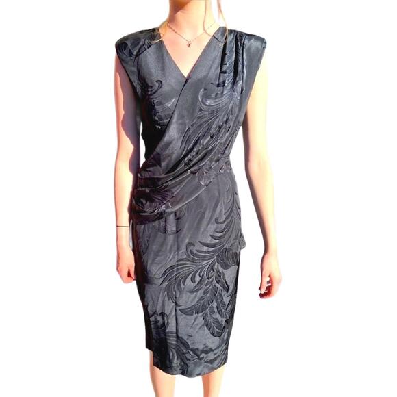 VTG LaLa Collections Black Brocade Sheath Dress Sz 2 - Picture 1 of 5